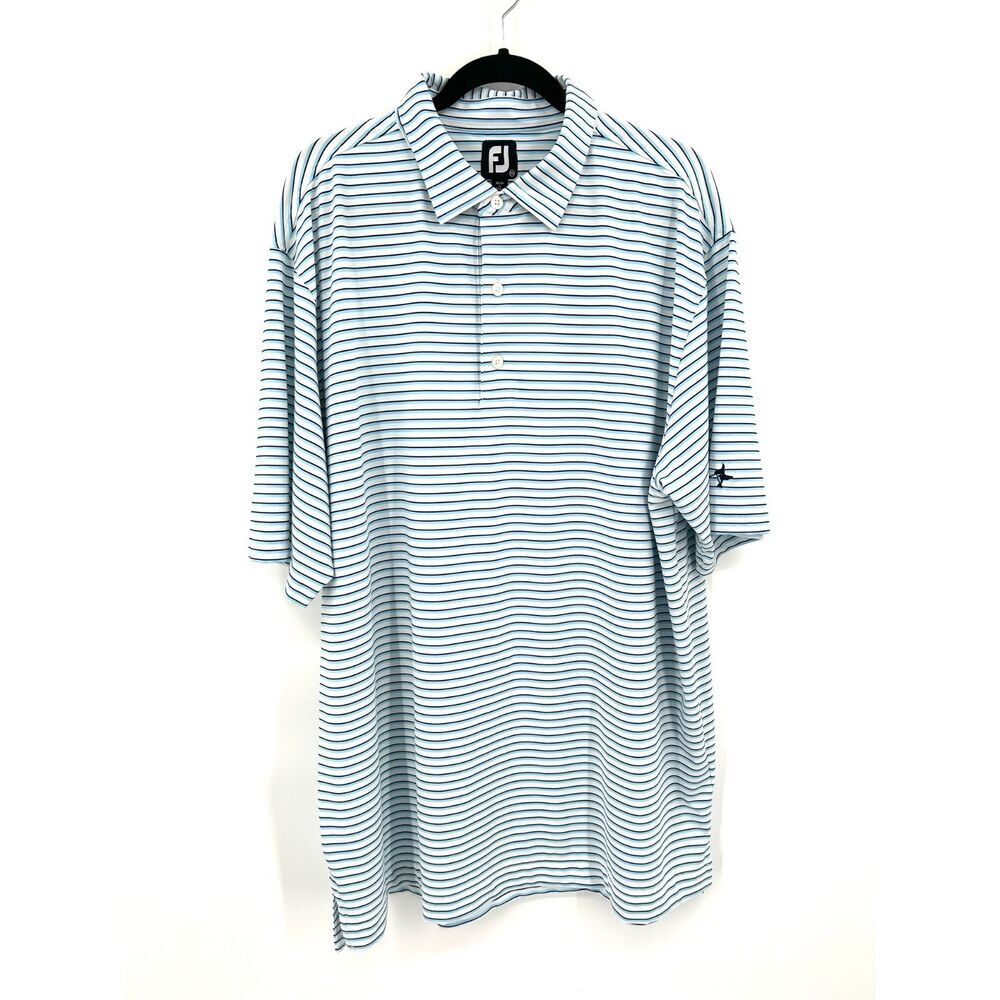 FOOTJOY Men's Blue White Striped Pique Short Sleeve Golf Polo Shirt Size 2XL